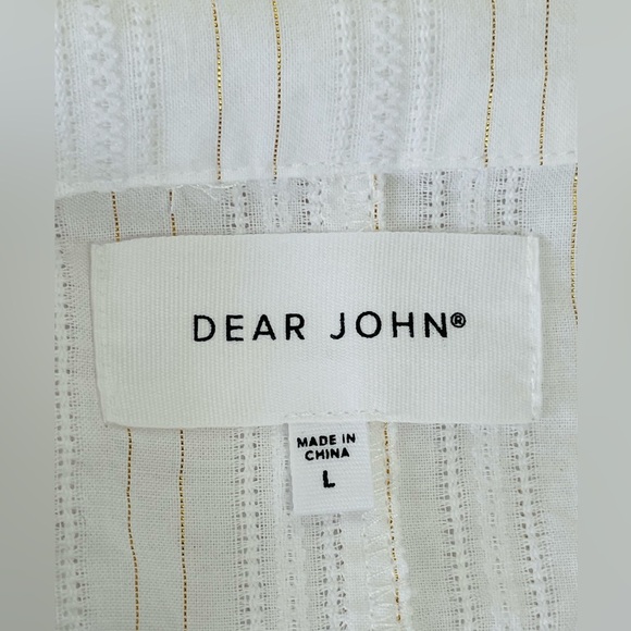 Dear John White metallic folded cuff sleeves Boxy Collared Button front shirt L - Picture 2 of 10